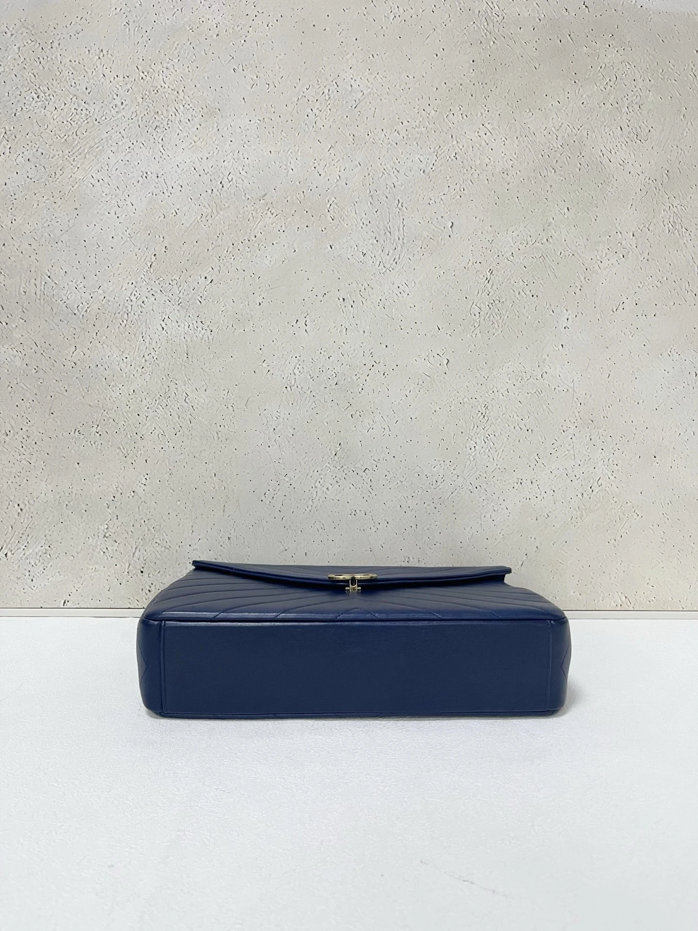 CHANEL Chevron Envelope Flap Large Blue Calfskin Leather Gold Hardware CHANEL Chevron Envelope Flap Large Blue Calfskin Leather Gold Hardware