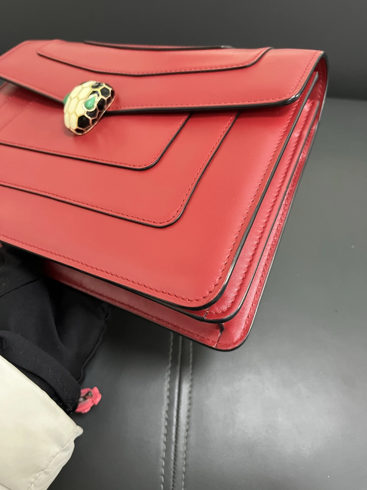 BVLGARI Serpenti Forever Medium Rose Red Calfskin Leather Bag Gold Hardware BVLGARI Serpenti Forever Medium Rose Red Calfskin Leather Bag Gold Hardware