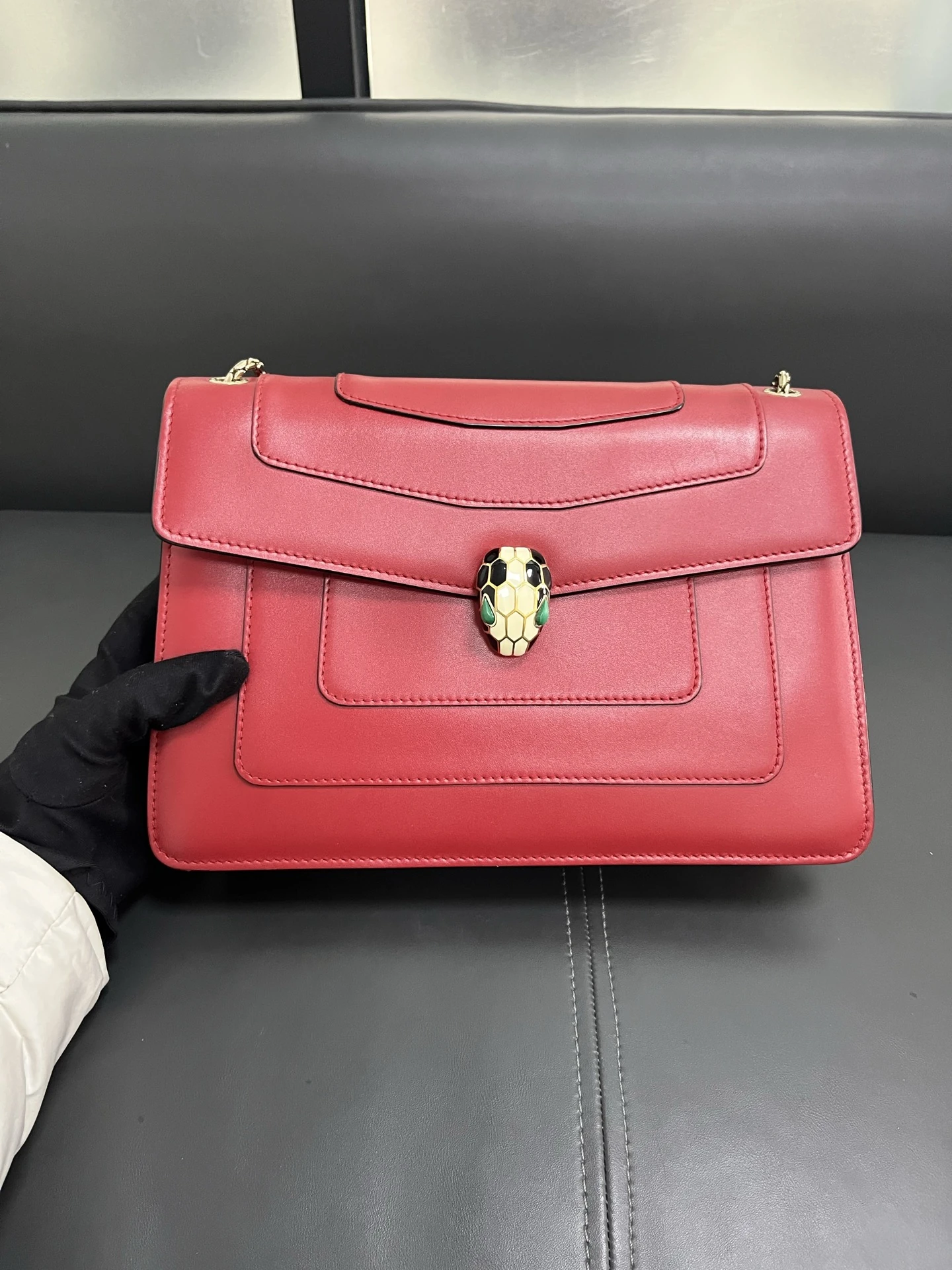 BVLGARI Serpenti Forever Medium Rose Red Calfskin Leather Bag Gold Hardware BVLGARI Serpenti Forever Medium Rose Red Calfskin Leather Bag Gold Hardware