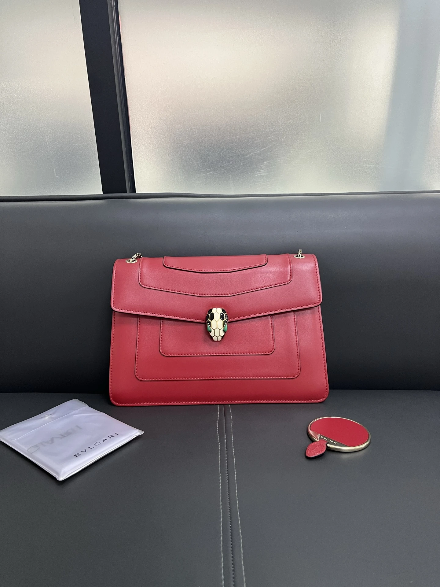BVLGARI Serpenti Forever Medium Rose Red Calfskin Leather Bag Gold Hardware BVLGARI Serpenti Forever Medium Rose Red Calfskin Leather Bag Gold Hardware