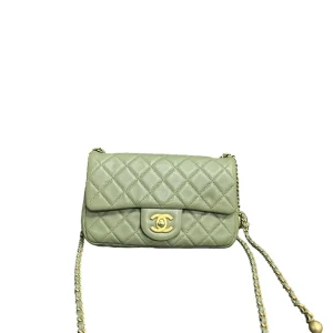 CHANEL Mini Classic Flap Golden Ball Bag Olive Green Lambskin Gold Hardware