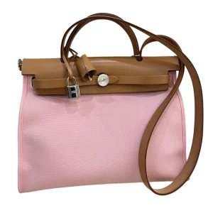 HERMÈS Herbag Zip 31 Rose Sakura Canvas Natural Vache Hunter