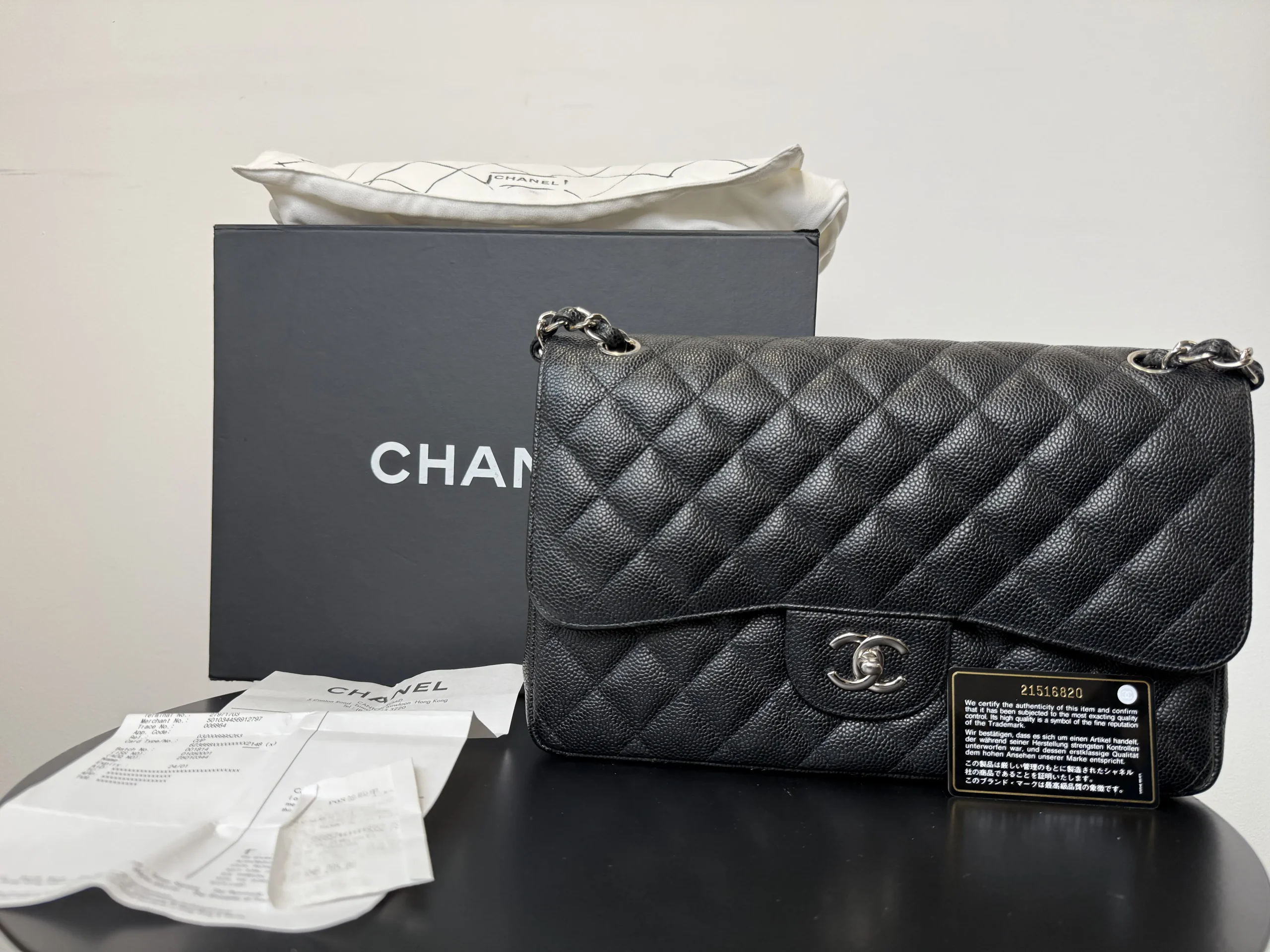 CHANEL Classic Jumbo Double Flap Bag Black Caviar Silver Hardware CHANEL Classic Jumbo Double Flap Bag Black Caviar Silver Hardware