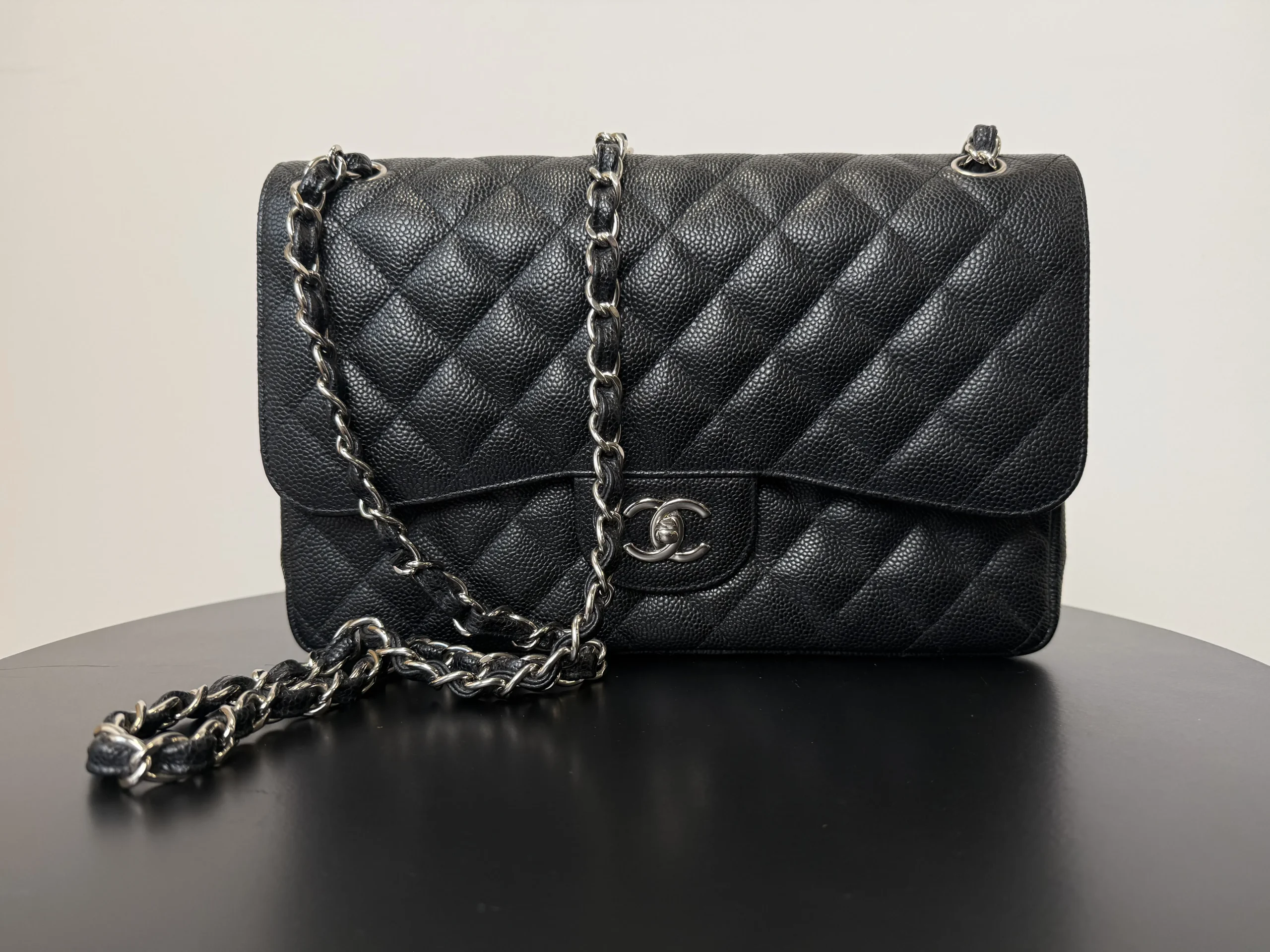 CHANEL Classic Jumbo Double Flap Bag Black Caviar Silver Hardware CHANEL Classic Jumbo Double Flap Bag Black Caviar Silver Hardware