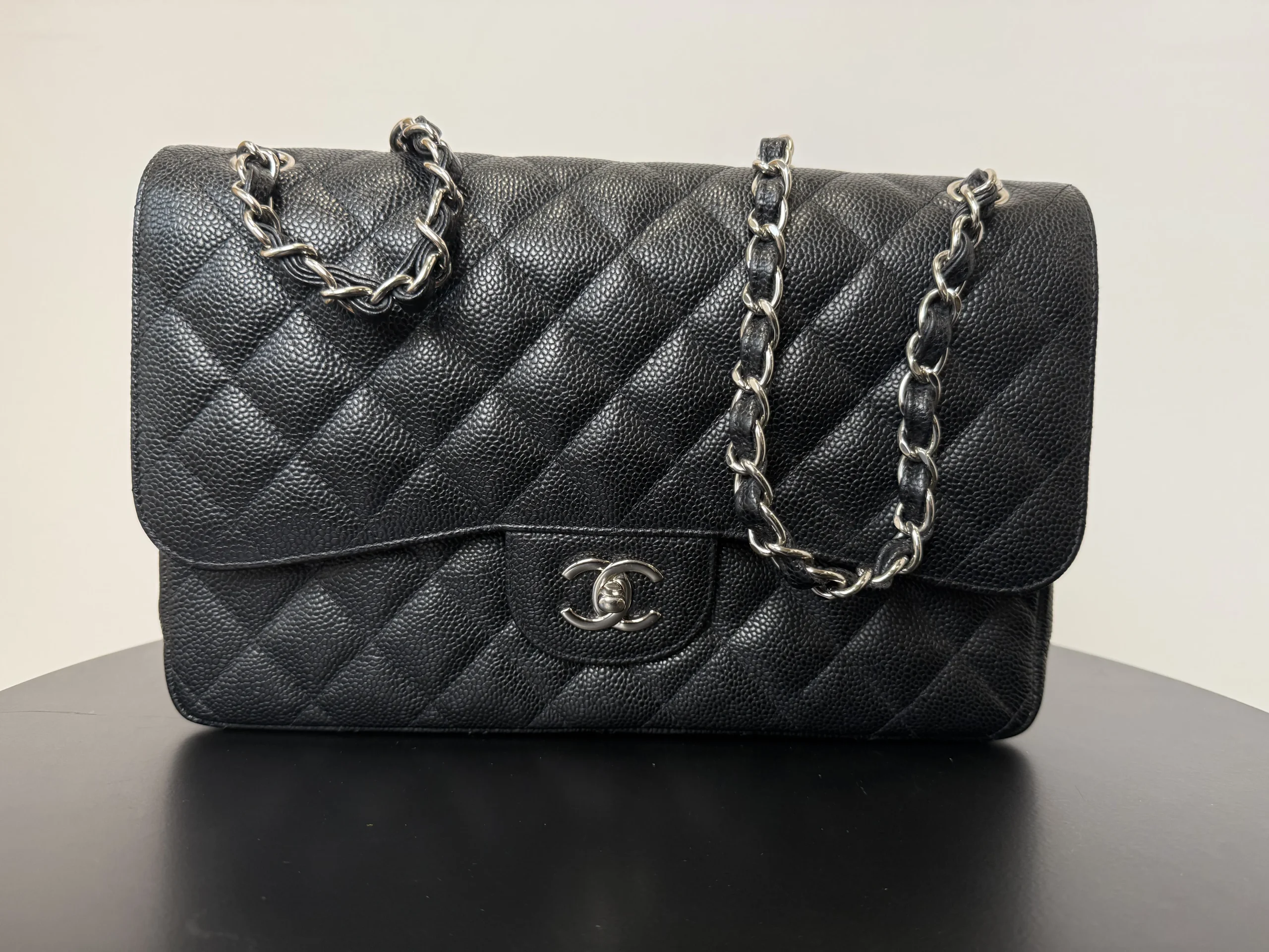 CHANEL Classic Jumbo Double Flap Bag Black Caviar Silver Hardware CHANEL Classic Jumbo Double Flap Bag Black Caviar Silver Hardware