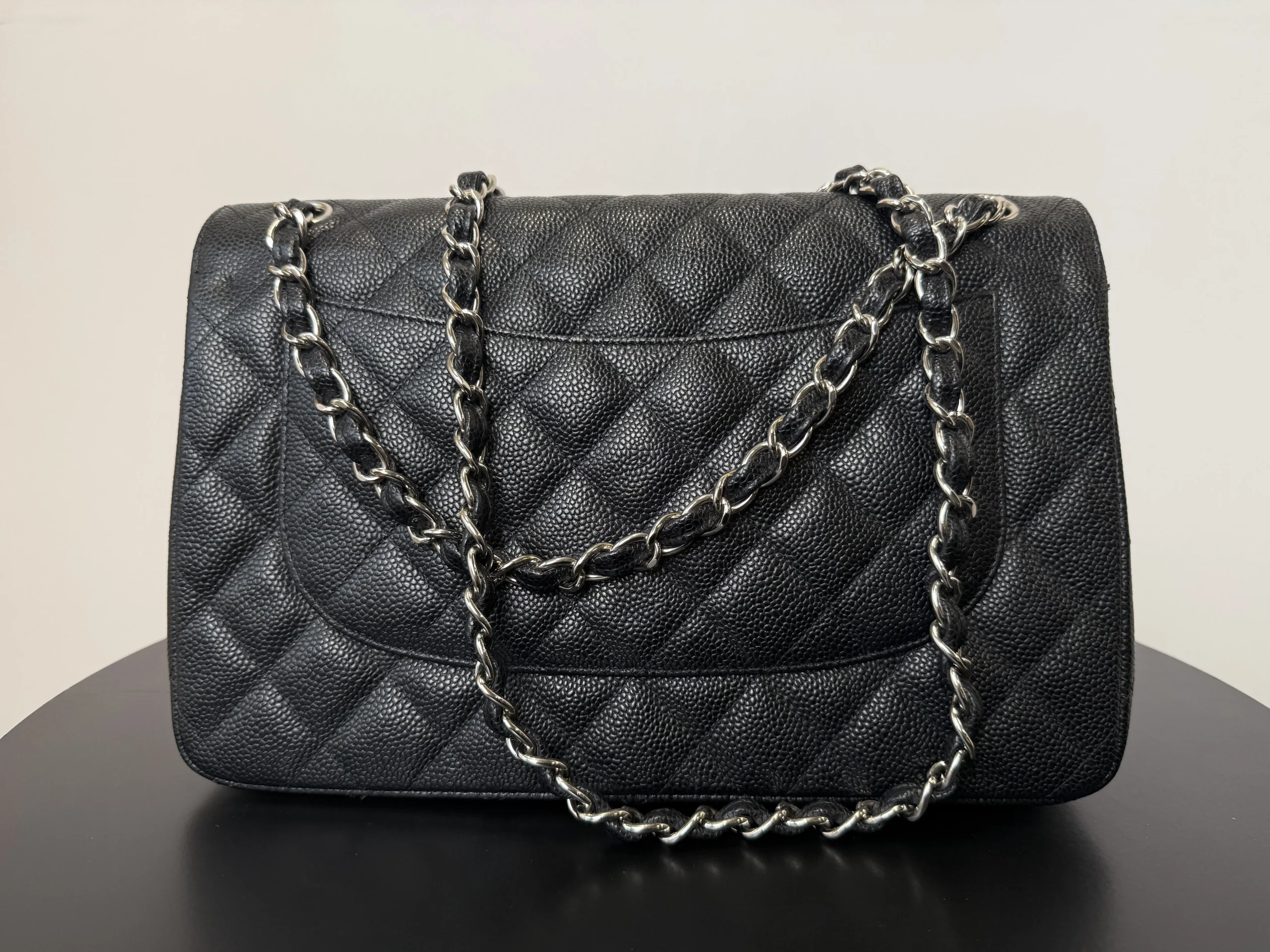 CHANEL Classic Jumbo Double Flap Bag Black Caviar Silver Hardware CHANEL Classic Jumbo Double Flap Bag Black Caviar Silver Hardware