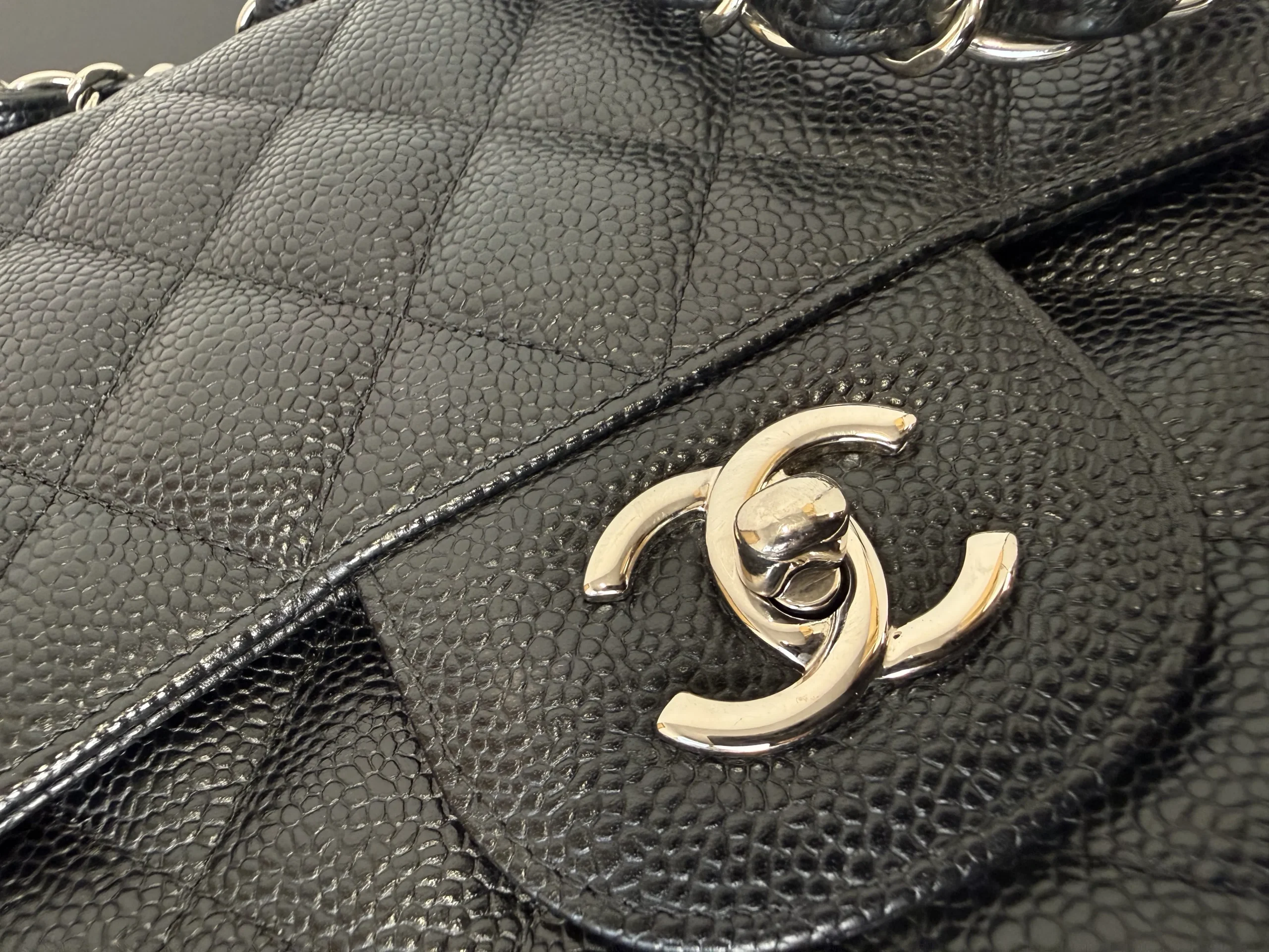 CHANEL Classic Jumbo Double Flap Bag Black Caviar Silver Hardware CHANEL Classic Jumbo Double Flap Bag Black Caviar Silver Hardware
