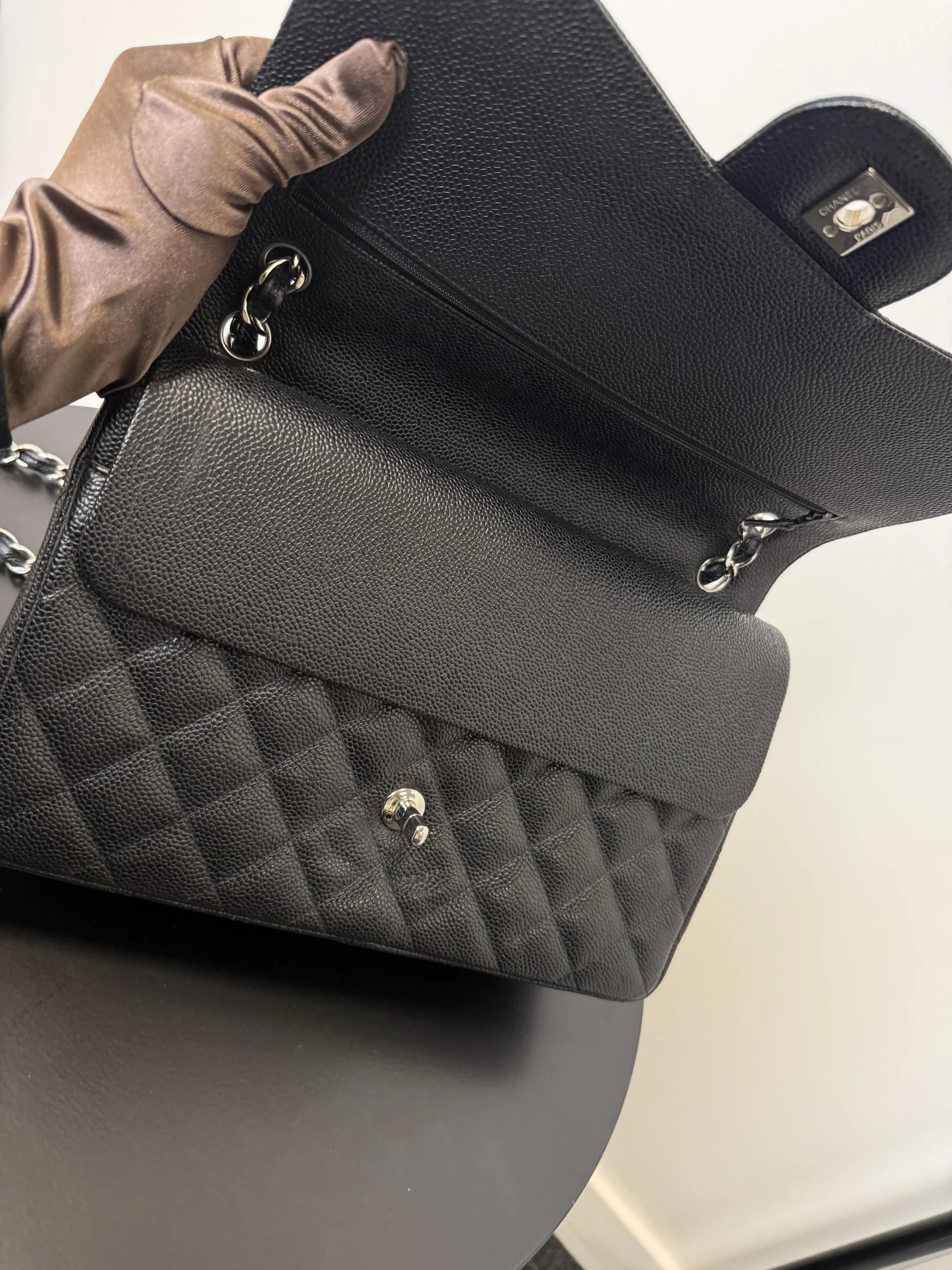 CHANEL Classic Jumbo Double Flap Bag Black Caviar Silver Hardware CHANEL Classic Jumbo Double Flap Bag Black Caviar Silver Hardware