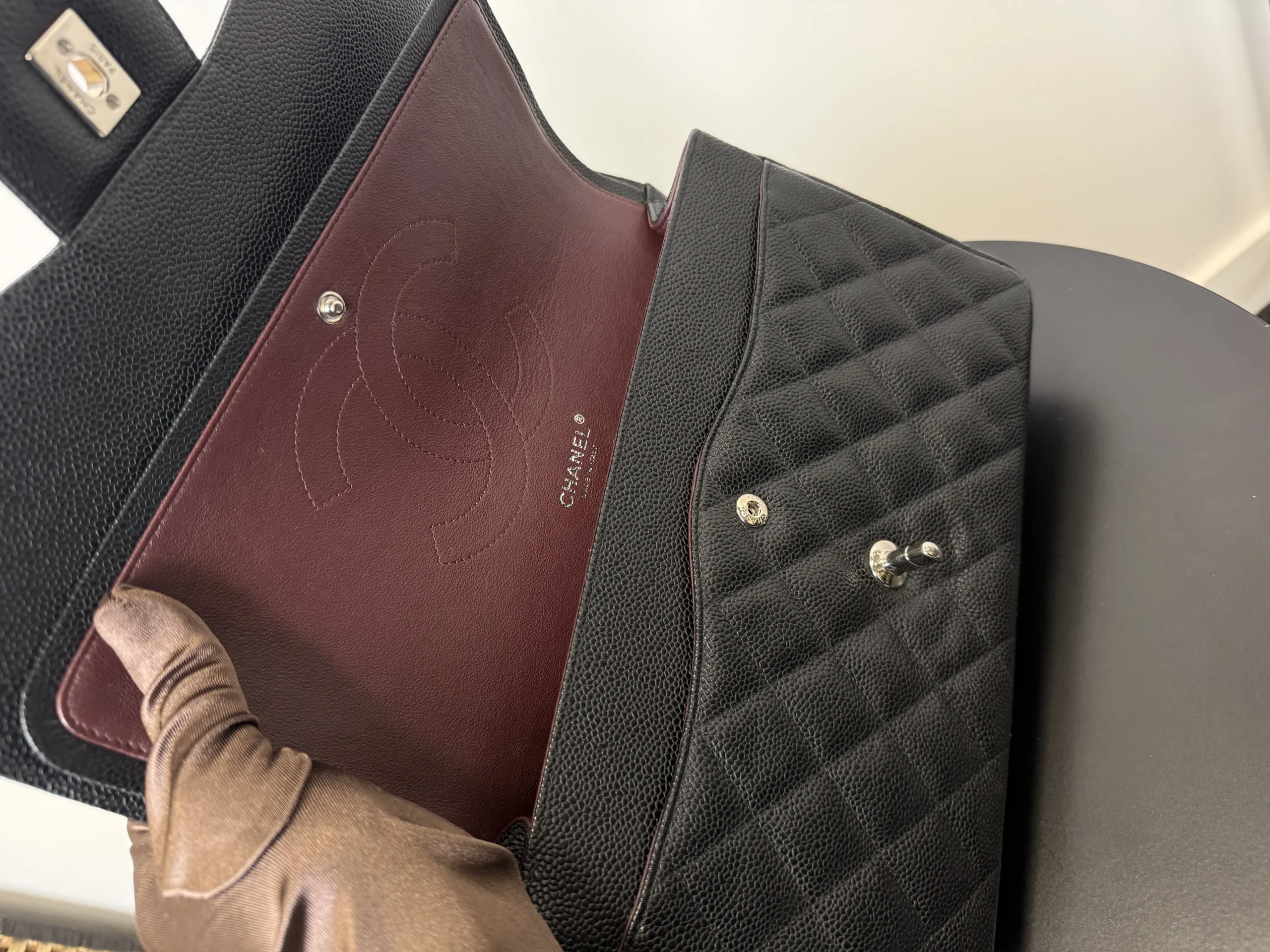 CHANEL Classic Jumbo Double Flap Bag Black Caviar Silver Hardware CHANEL Classic Jumbo Double Flap Bag Black Caviar Silver Hardware