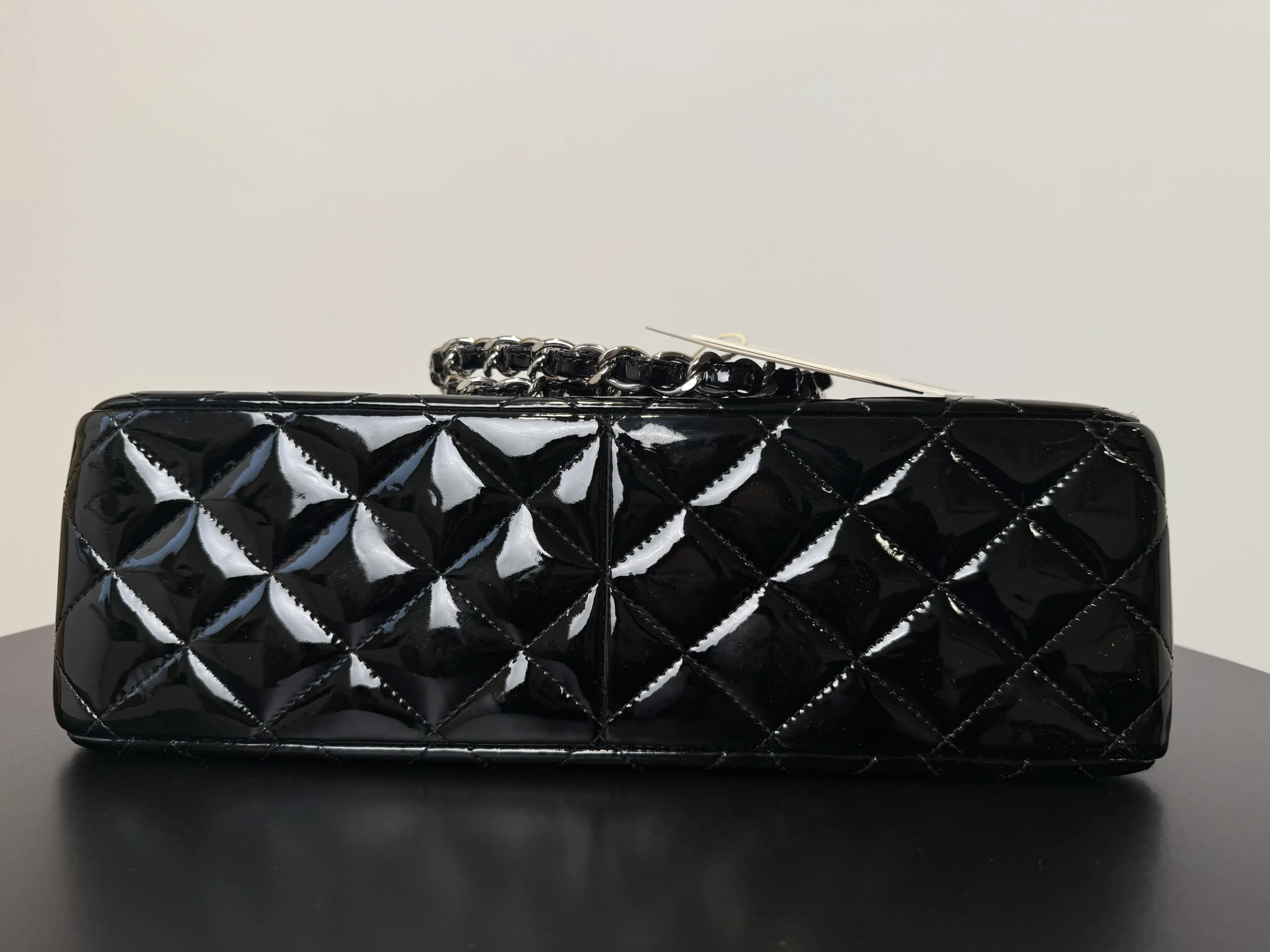 CHANEL Classic Jumbo Double Flap Bag Black Patent Silver Hardware CHANEL Classic Jumbo Double Flap Bag Black Patent Silver Hardware