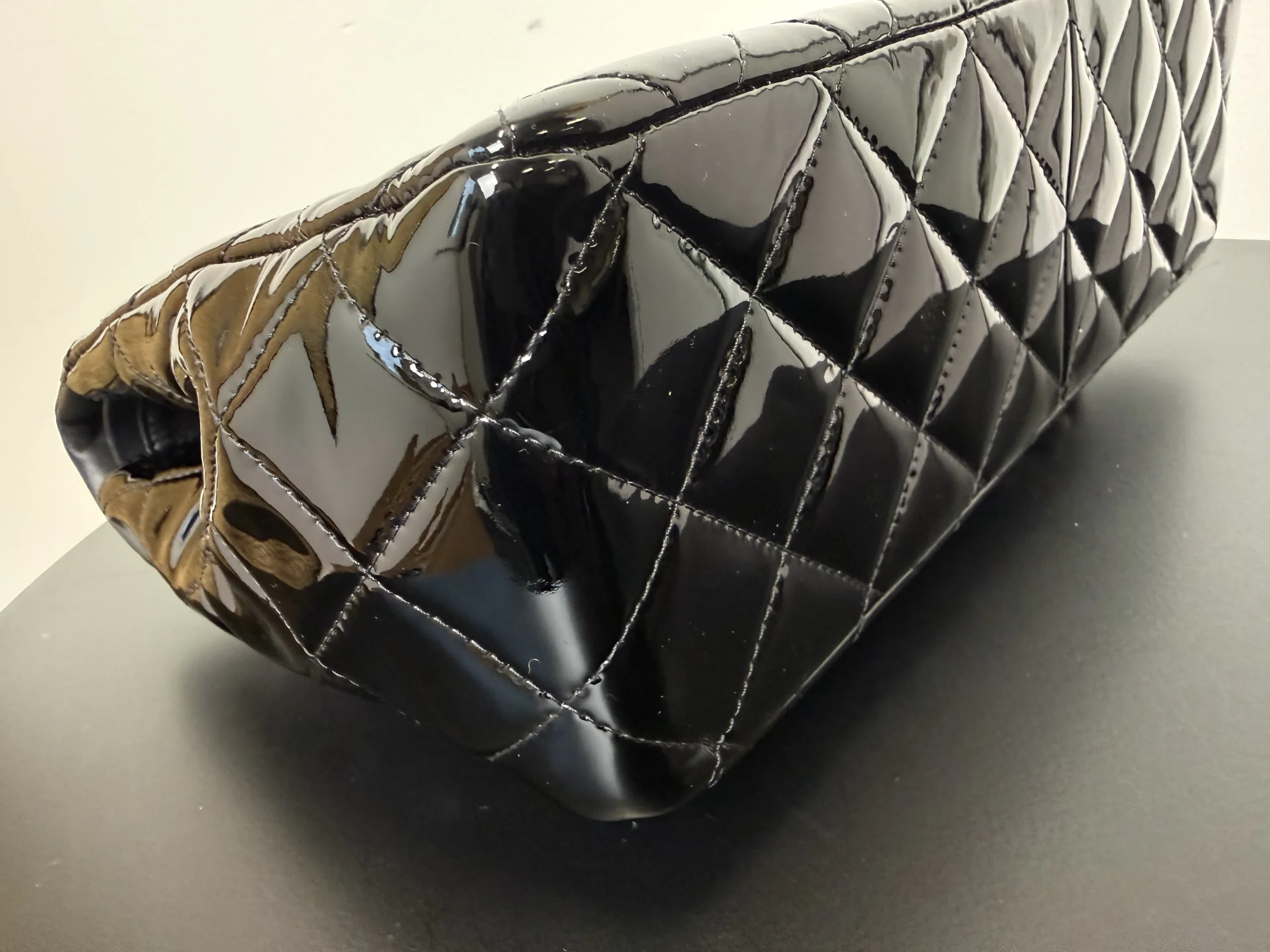 CHANEL Classic Jumbo Double Flap Bag Black Patent Silver Hardware CHANEL Classic Jumbo Double Flap Bag Black Patent Silver Hardware