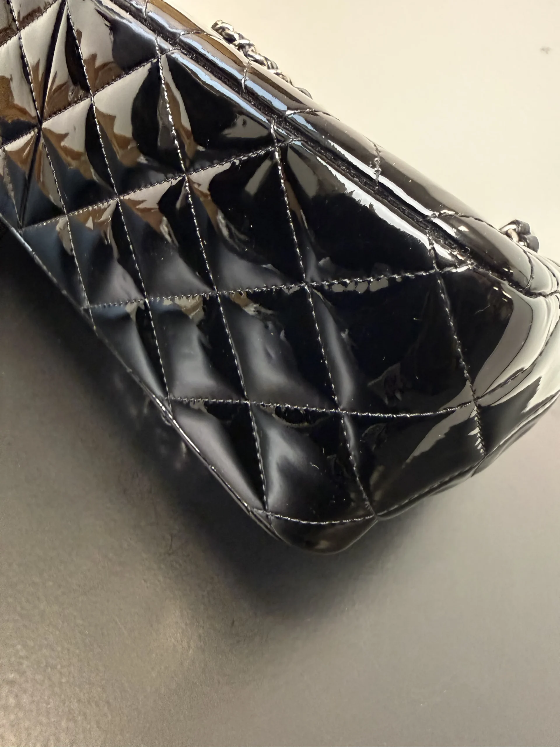 CHANEL Classic Jumbo Double Flap Bag Black Patent Silver Hardware CHANEL Classic Jumbo Double Flap Bag Black Patent Silver Hardware