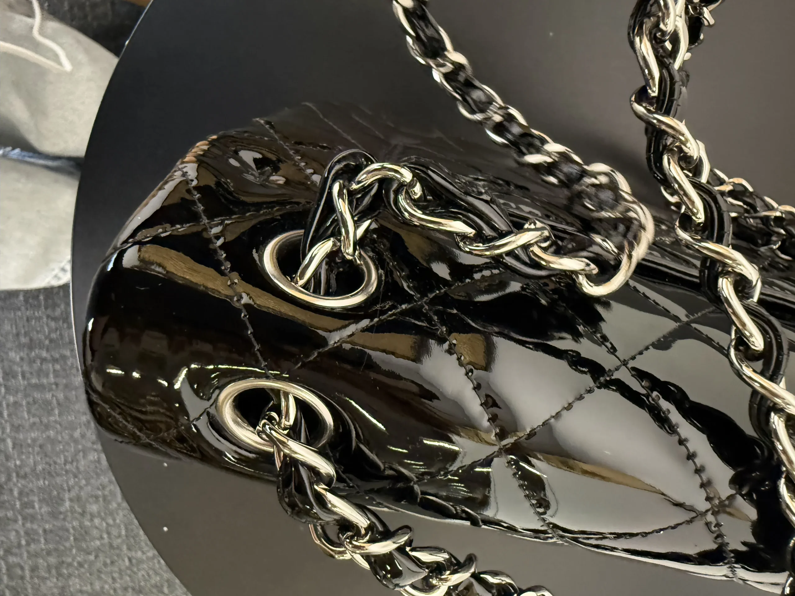 CHANEL Classic Jumbo Double Flap Bag Black Patent Silver Hardware CHANEL Classic Jumbo Double Flap Bag Black Patent Silver Hardware