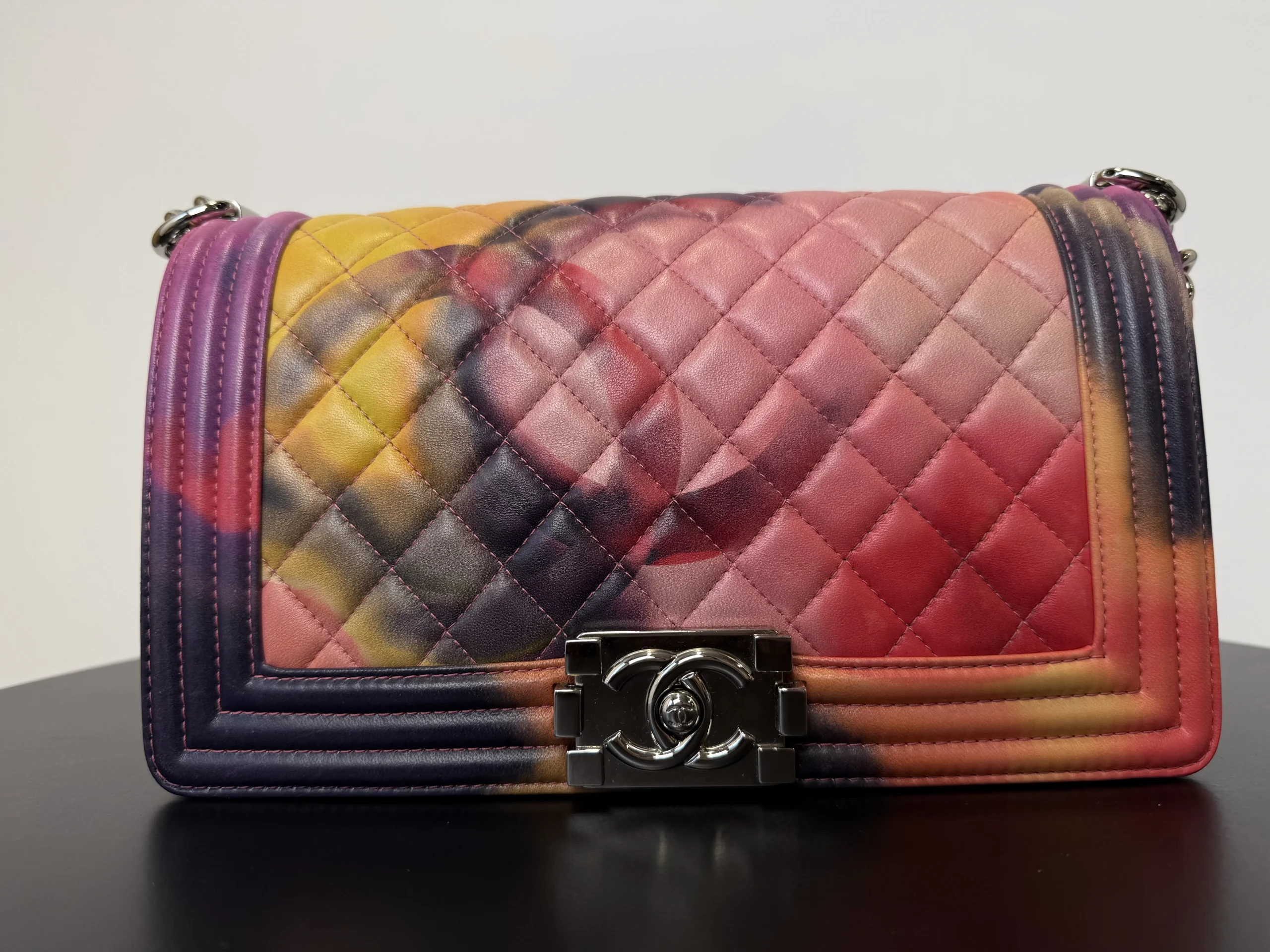 CHANEL Printed Lambskin Quilted Medium Flower Power Boy Flap Bag CHANEL Printed Lambskin Quilted Medium Flower Power Boy Flap Bag