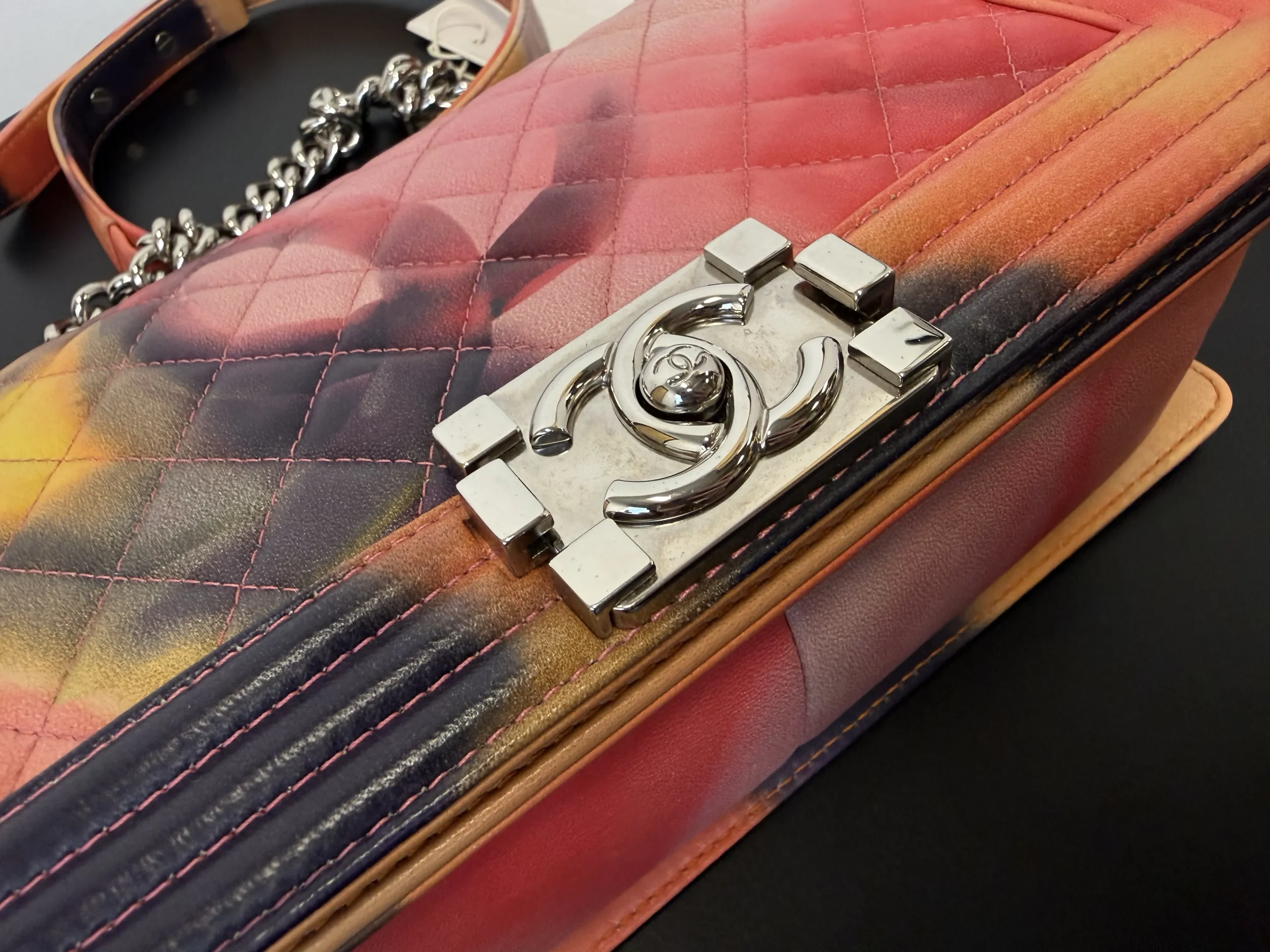 CHANEL Printed Lambskin Quilted Medium Flower Power Boy Flap Bag CHANEL Printed Lambskin Quilted Medium Flower Power Boy Flap Bag