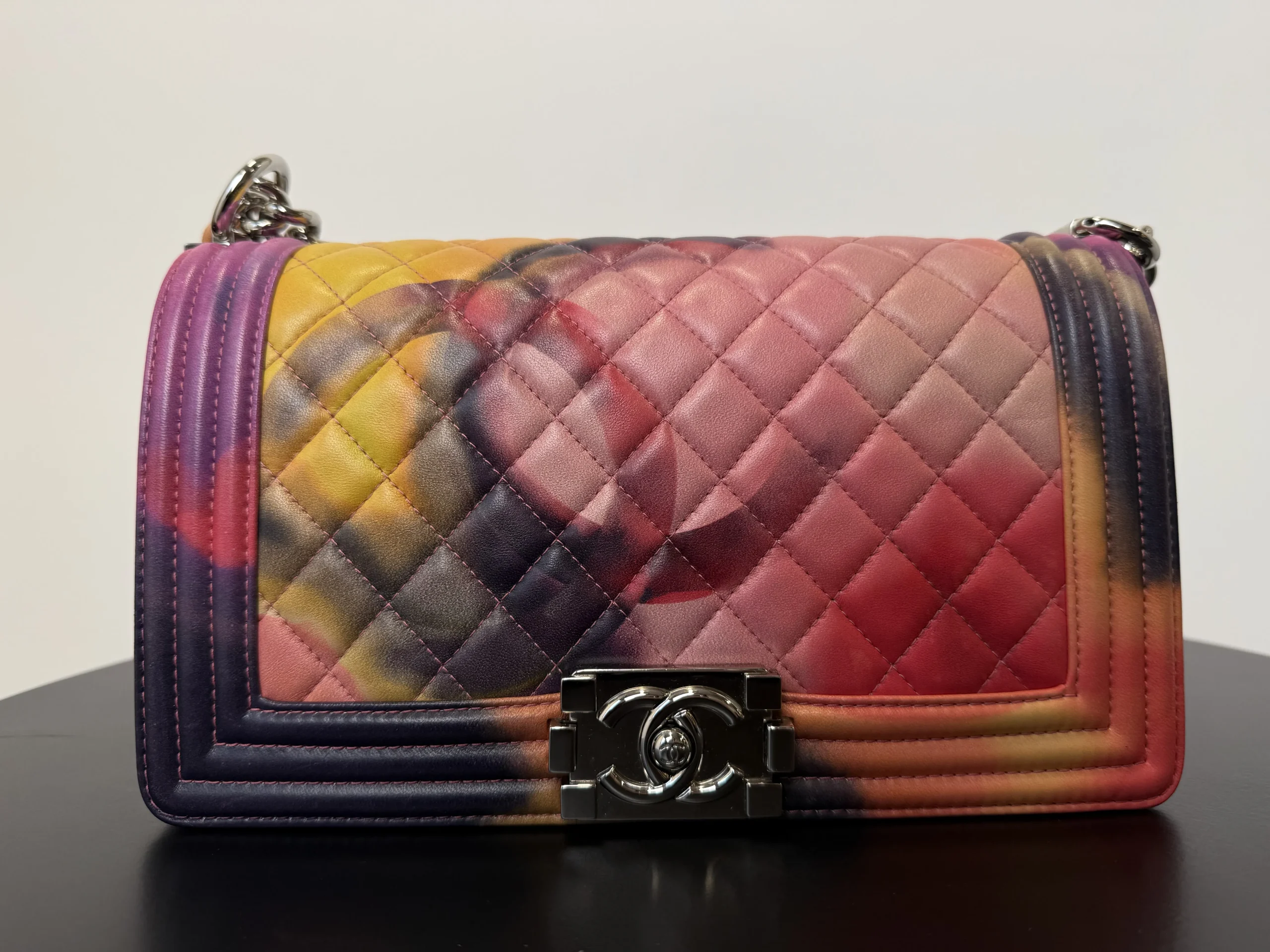 CHANEL Printed Lambskin Quilted Medium Flower Power Boy Flap Bag CHANEL Printed Lambskin Quilted Medium Flower Power Boy Flap Bag