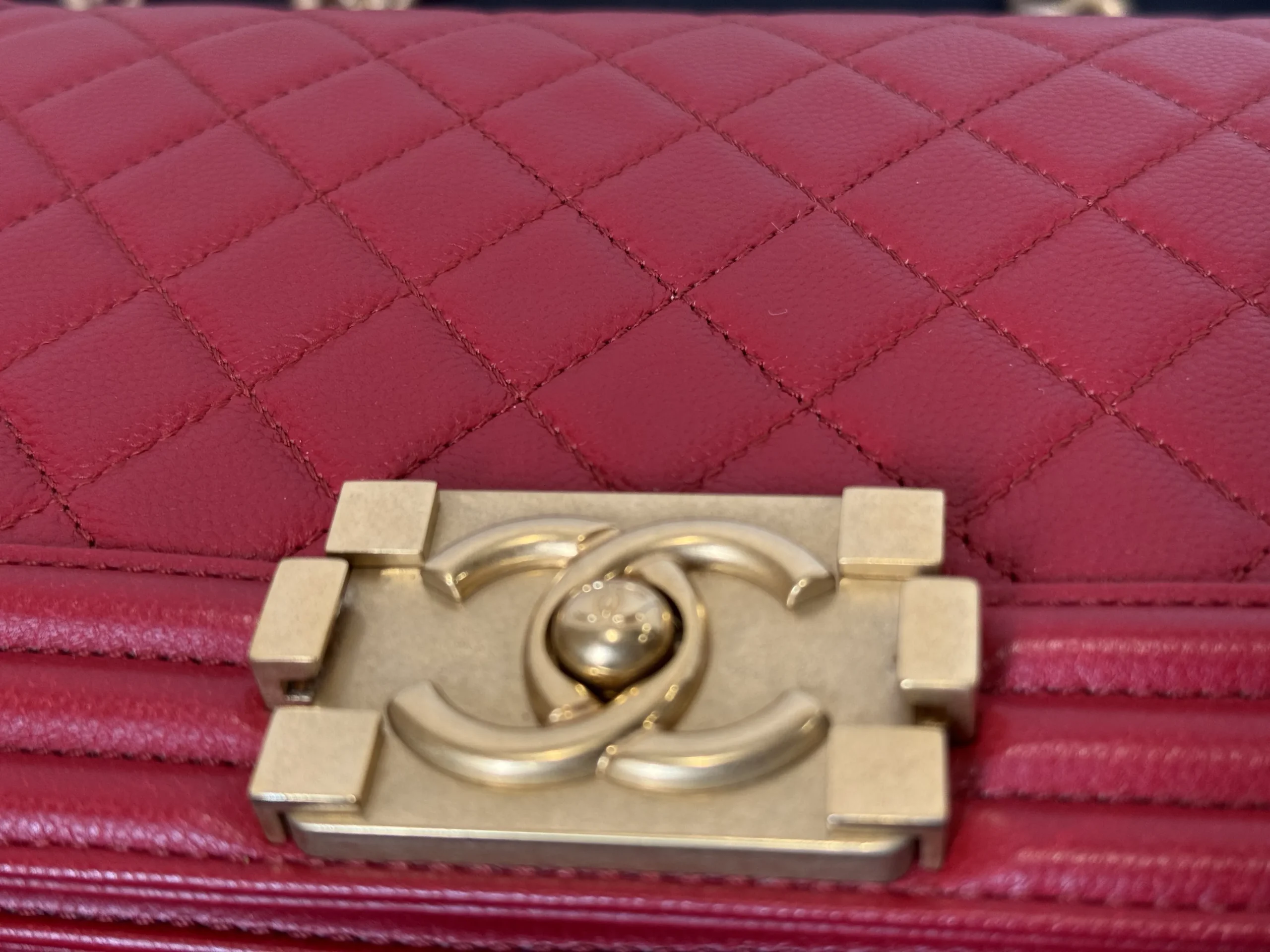 CHANEL Boy Bag Medium Red Caviar Leather Gold Hardware CHANEL Boy Bag Medium Red Caviar Leather Gold Hardware