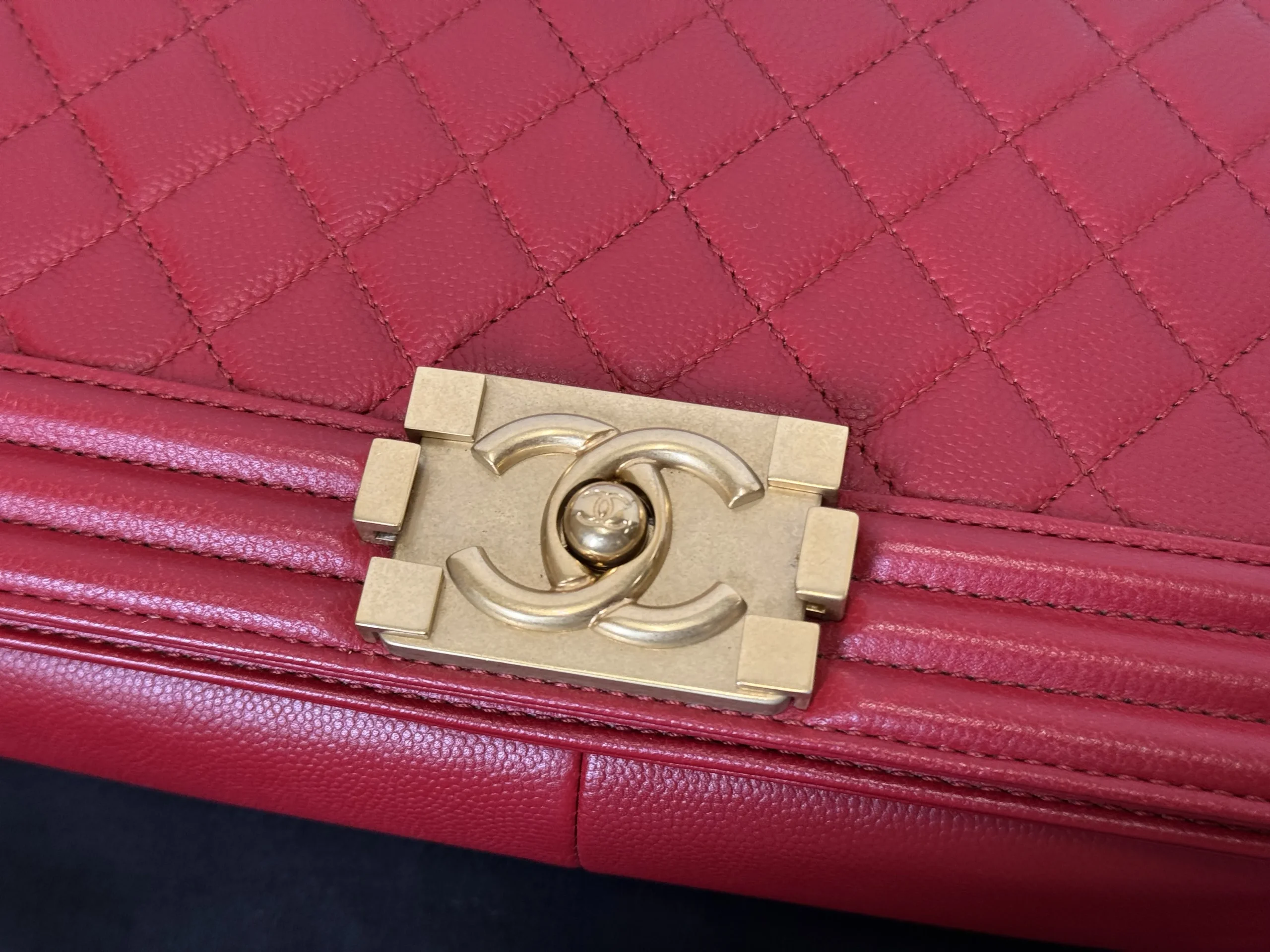 CHANEL Boy Bag Medium Red Caviar Leather Gold Hardware CHANEL Boy Bag Medium Red Caviar Leather Gold Hardware