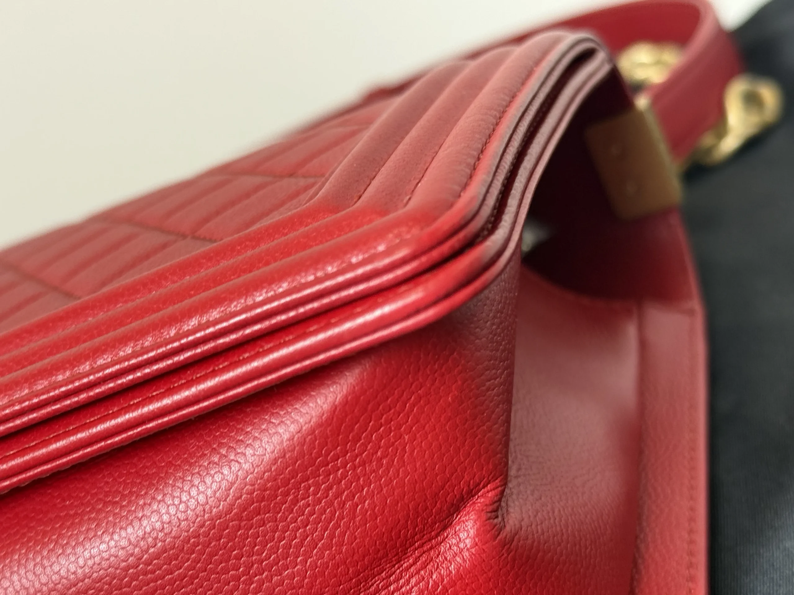 CHANEL Boy Bag Medium Red Caviar Leather Gold Hardware CHANEL Boy Bag Medium Red Caviar Leather Gold Hardware