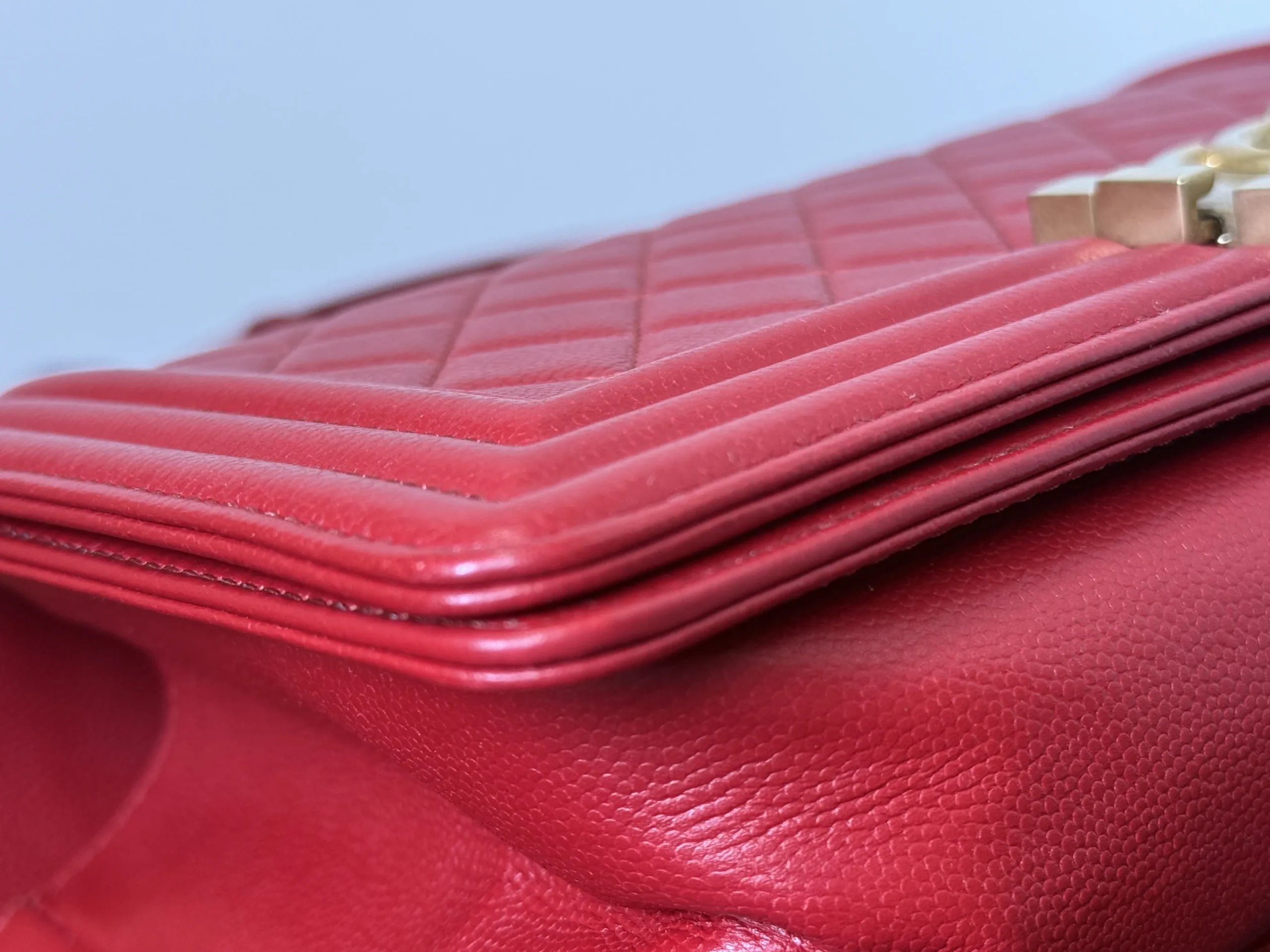 CHANEL Boy Bag Medium Red Caviar Leather Gold Hardware CHANEL Boy Bag Medium Red Caviar Leather Gold Hardware