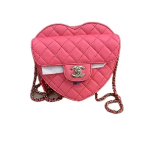 CHANEL Small Lambskin Pink Quilted CC In Love Heart Bag