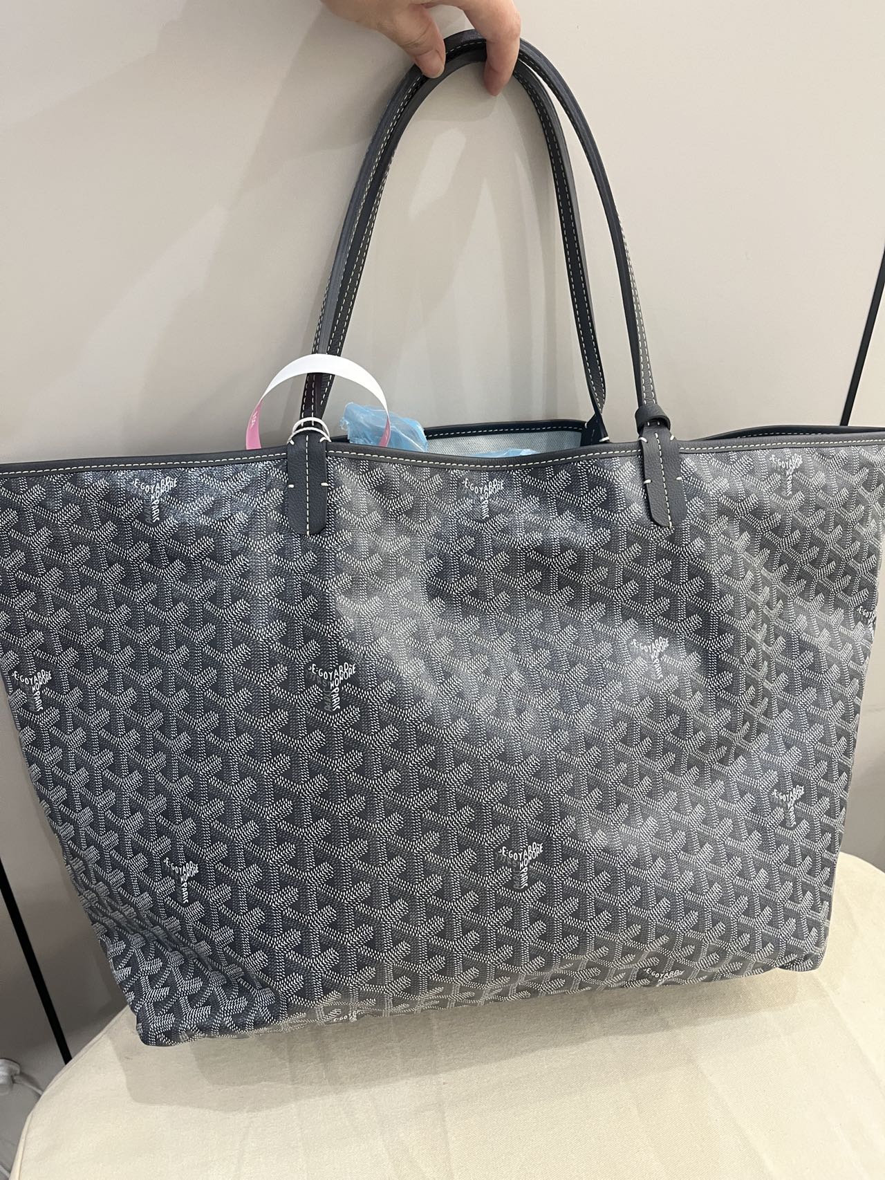 GOYARD Saint Louis GM Grey Goyardine Canvas Tote Bag GOYARD Saint Louis GM Grey Goyardine Canvas Tote Bag