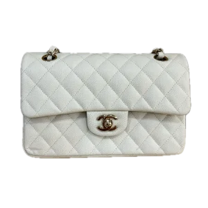 CHANEL Classic Flap Small White Caviar Quilted Gold Hardware