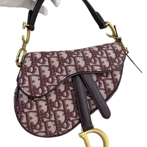 DIOR Mini Saddle Bag Burgundy Oblique Canvas Gold Hardware