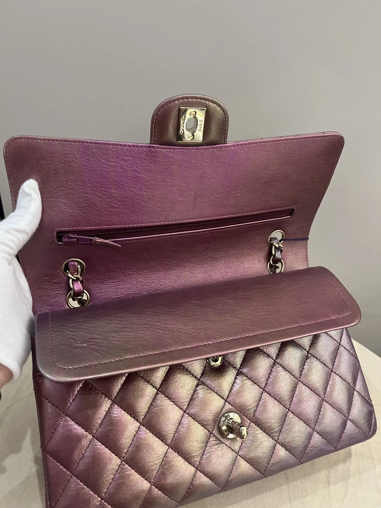 CHANEL Medium Classic Double Flap Iridescent Purple Bag Exotic Collection CHANEL Medium Classic Double Flap Iridescent Purple Bag Exotic Collection