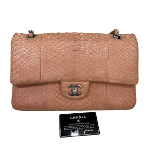 CHANEL Medium Classic Double Flap Pink Python Bag Exotic Collection