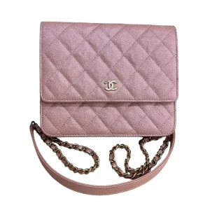 CHANEL Square Wallet On Chain Iridescent Pink Caviar Bag