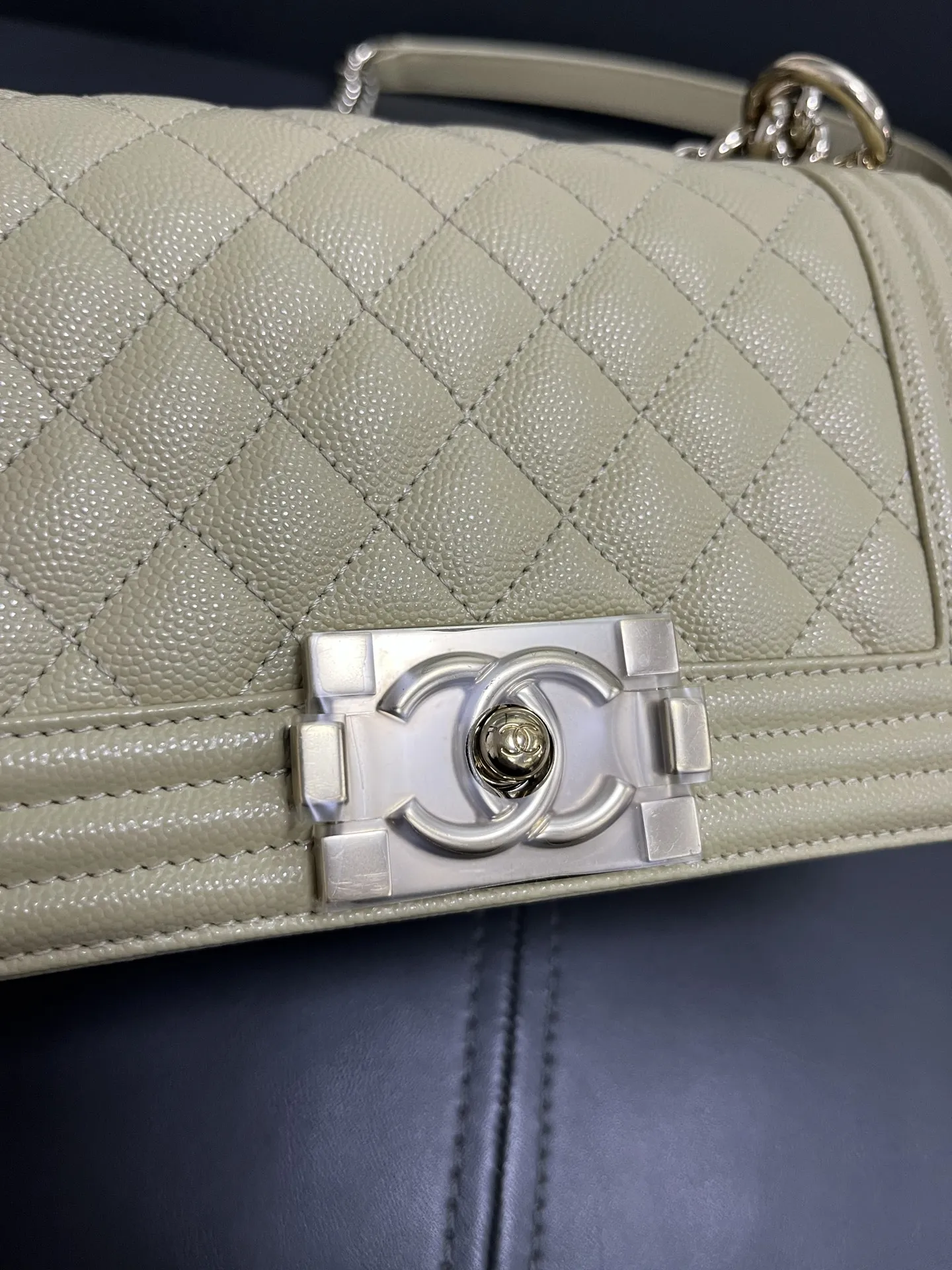 CHANEL Le Boy Small Caviar Leather Light Green Bag CHANEL Le Boy Small Caviar Leather Light Green Bag