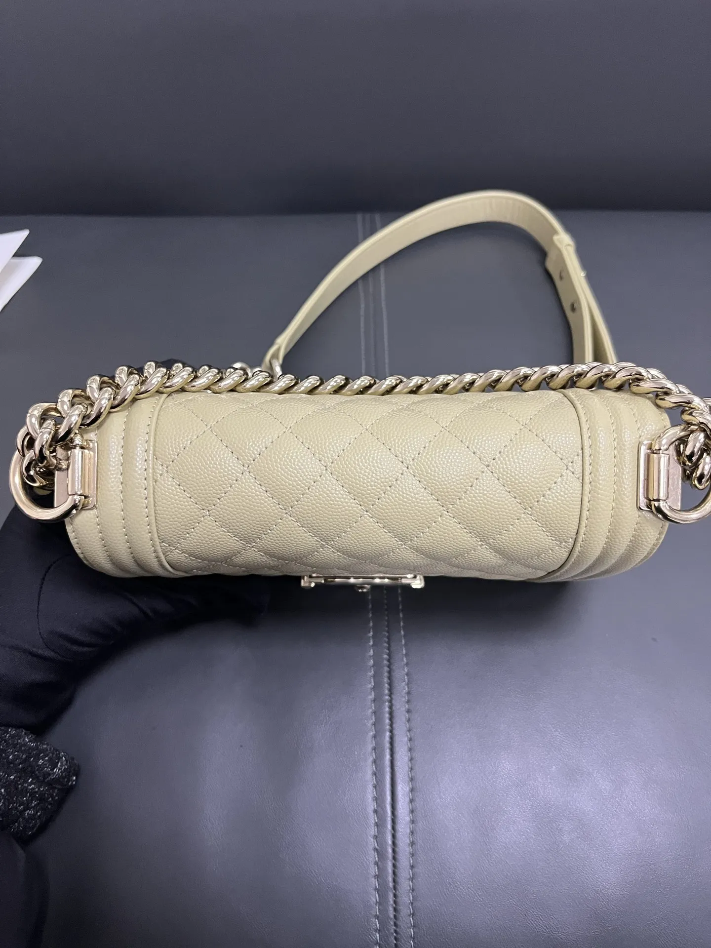 CHANEL Le Boy Small Caviar Leather Light Green Bag CHANEL Le Boy Small Caviar Leather Light Green Bag