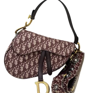 DIOR Saddle Bag With Strap Burgundy Oblique Canvas Gold Hardware