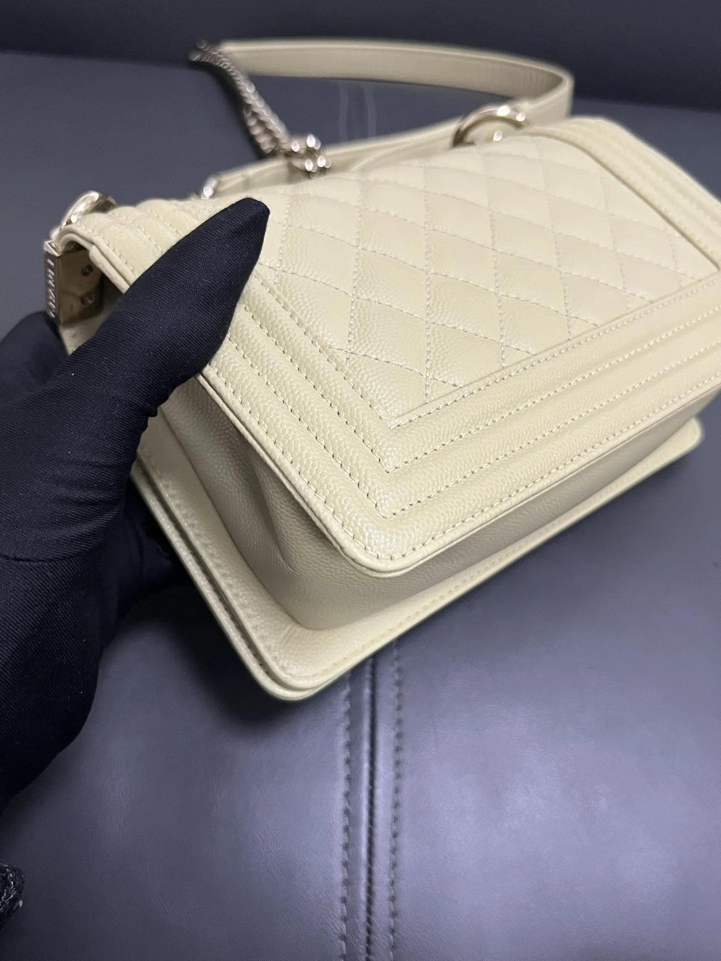 CHANEL Le Boy Small Caviar Leather Light Green Bag CHANEL Le Boy Small Caviar Leather Light Green Bag