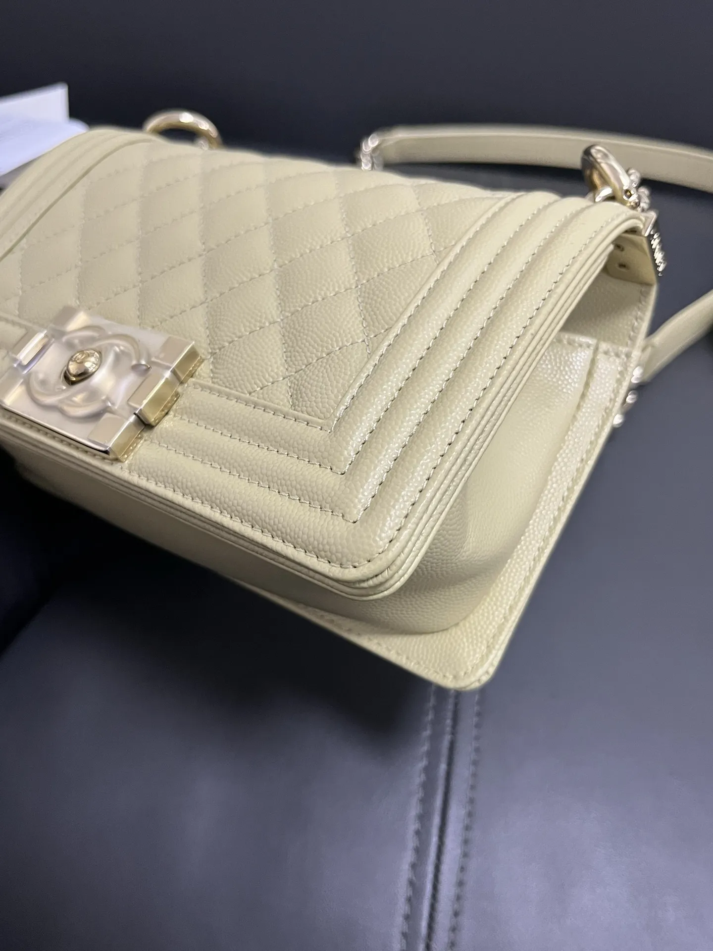 CHANEL Le Boy Small Caviar Leather Light Green Bag CHANEL Le Boy Small Caviar Leather Light Green Bag