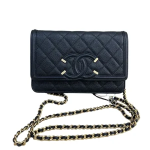 CHANEL CC Filigree Wallet On Chain Black Caviar Bag