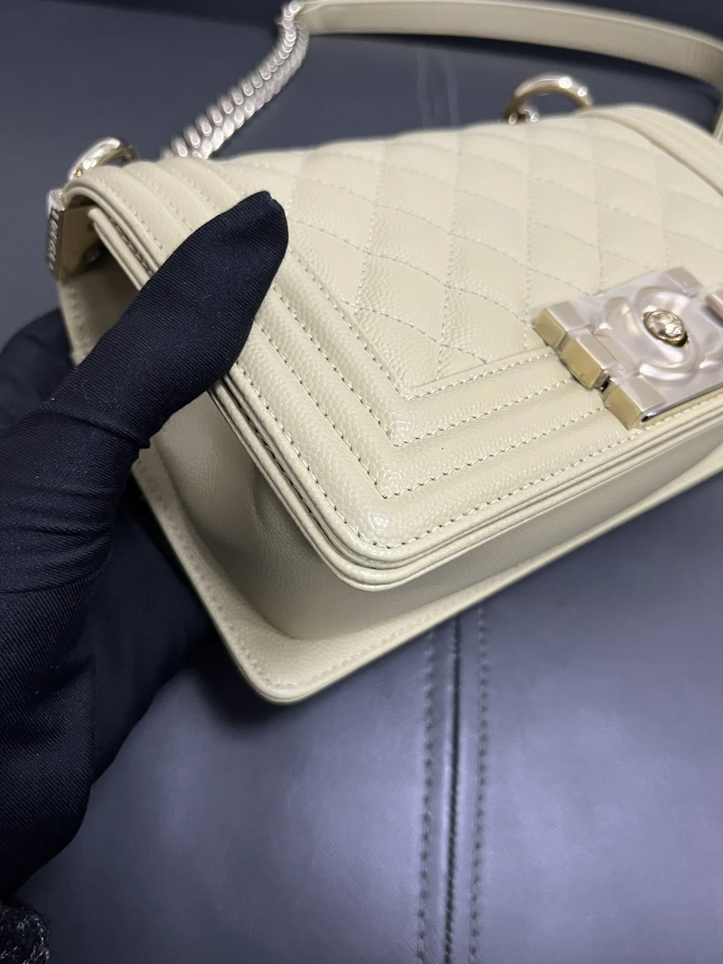 CHANEL Le Boy Small Caviar Leather Light Green Bag CHANEL Le Boy Small Caviar Leather Light Green Bag