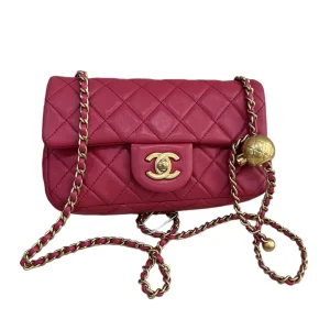 CHANEL Mini Rectangular Flap Pink Lambskin Ball Charm Bag