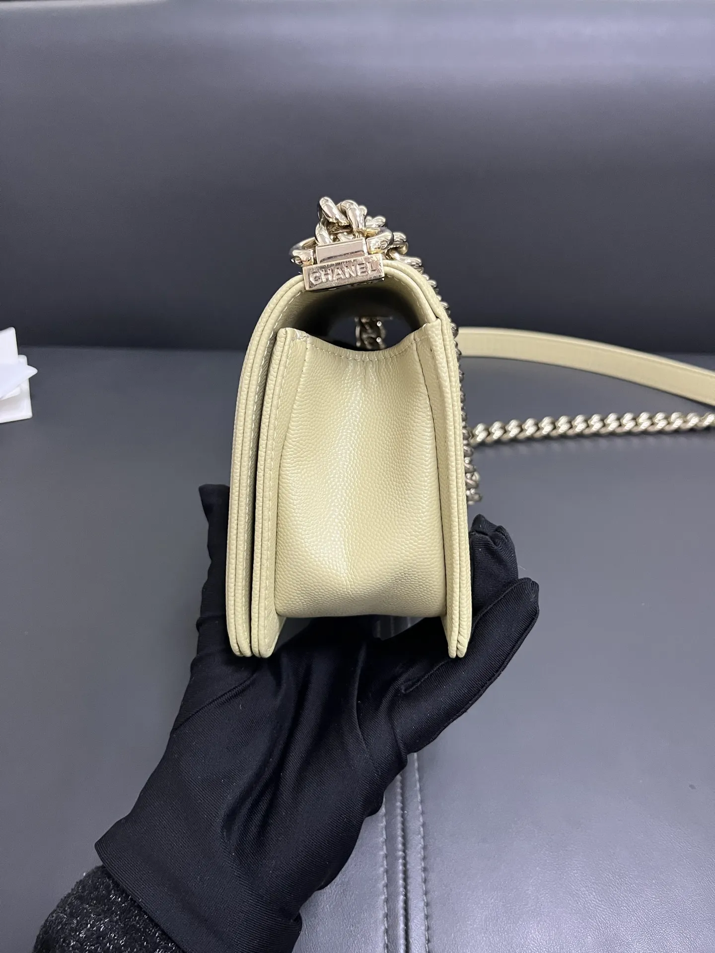 CHANEL Le Boy Small Caviar Leather Light Green Bag CHANEL Le Boy Small Caviar Leather Light Green Bag