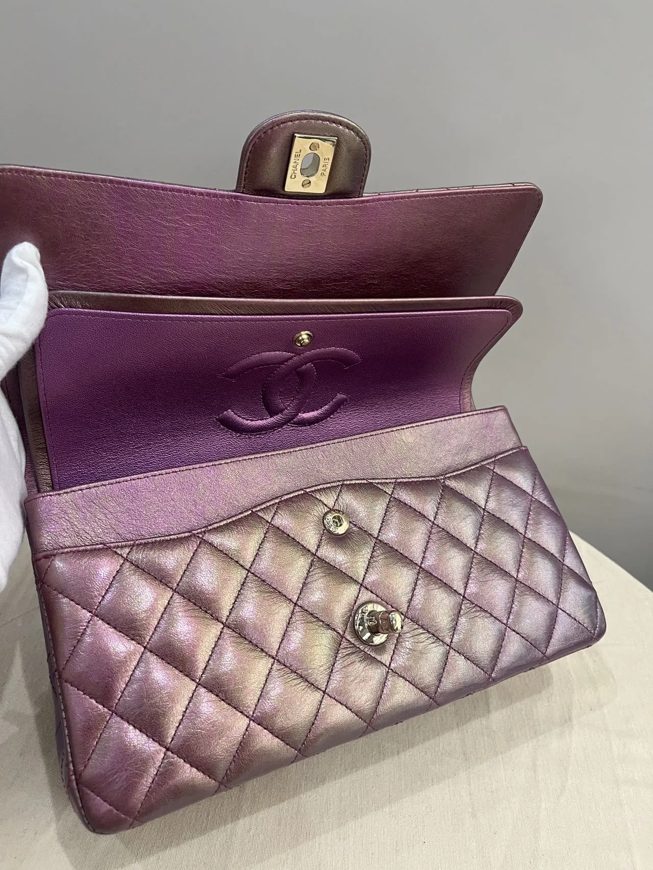 CHANEL Medium Classic Double Flap Iridescent Purple Bag Exotic Collection CHANEL Medium Classic Double Flap Iridescent Purple Bag Exotic Collection
