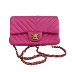 CHANEL Mini Rectangular Chevron Flap Pink Bag Gold Hardware