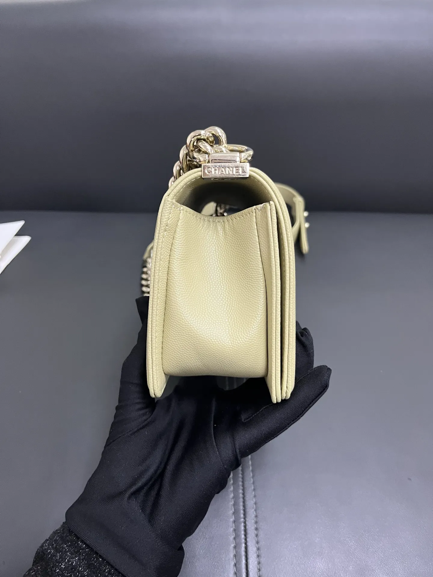 CHANEL Le Boy Small Caviar Leather Light Green Bag CHANEL Le Boy Small Caviar Leather Light Green Bag