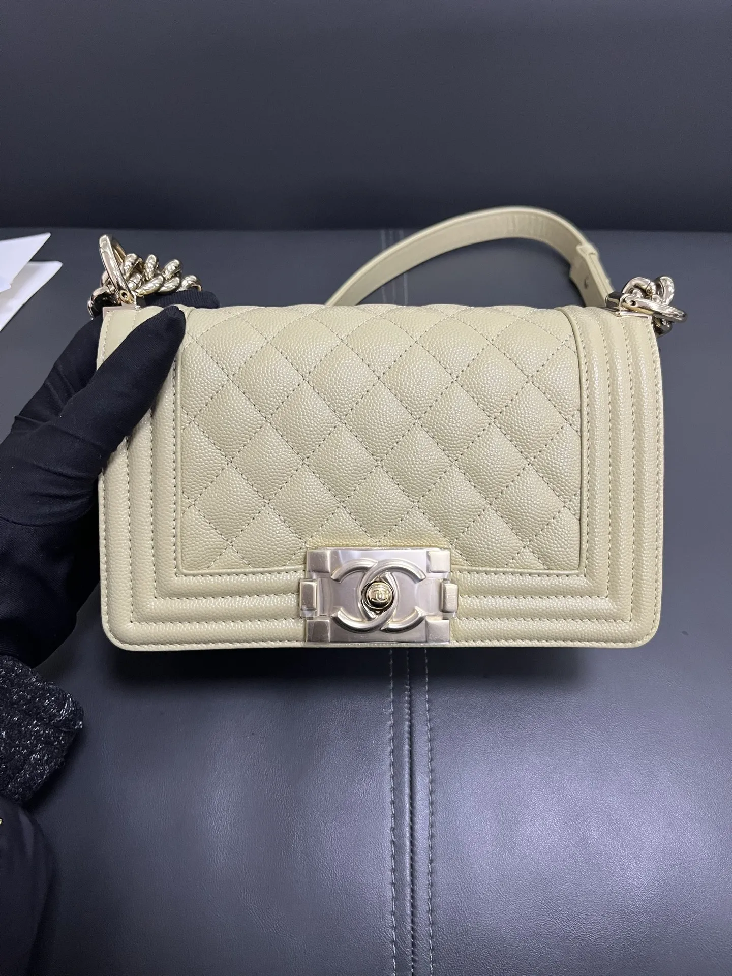 CHANEL Le Boy Small Caviar Leather Light Green Bag CHANEL Le Boy Small Caviar Leather Light Green Bag