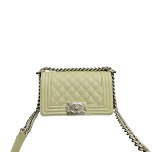 CHANEL Le Boy Small Caviar Leather Light Green Bag