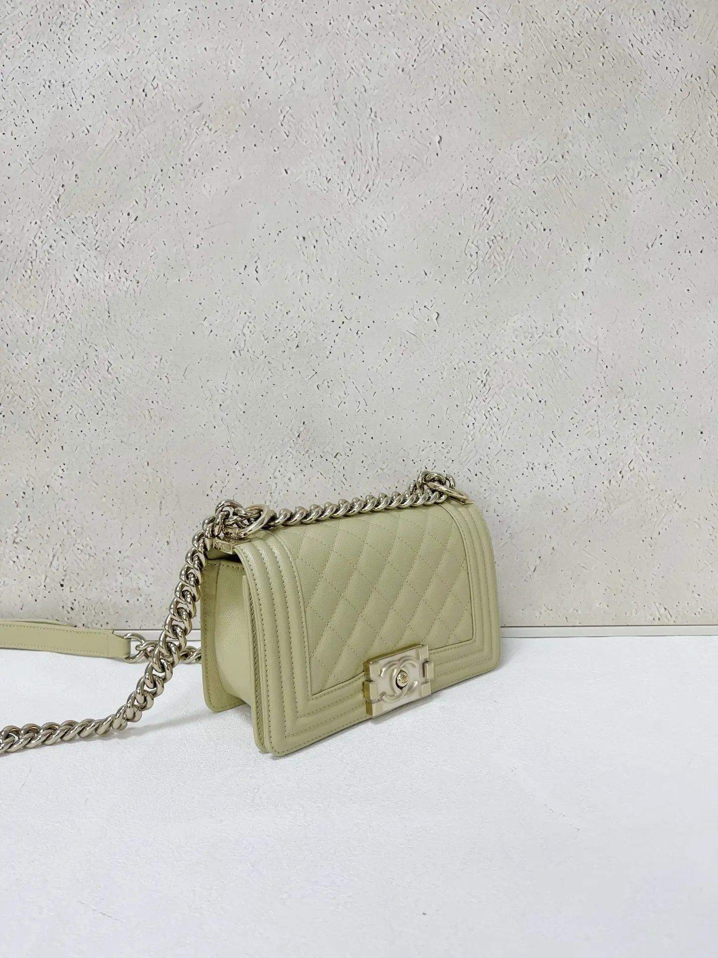 CHANEL Le Boy Small Caviar Leather Light Green Bag CHANEL Le Boy Small Caviar Leather Light Green Bag