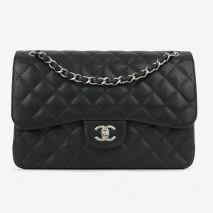 CHANEL Classic Jumbo Double Flap Bag Black Caviar Silver Hardware