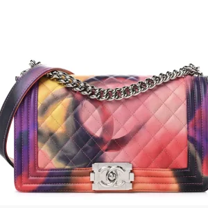 CHANEL Printed Lambskin Quilted Medium Flower Power Boy Flap Bag