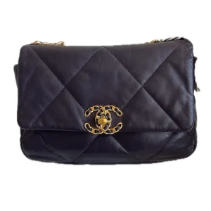 CHANEL Small 19 Dark Purple Lambskin Handbag