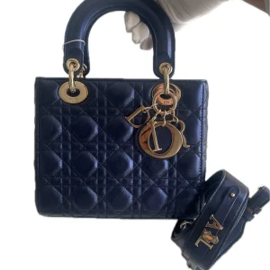 DIOR Small Lady Dior Bag Navy Lambskin Shoulder Bag